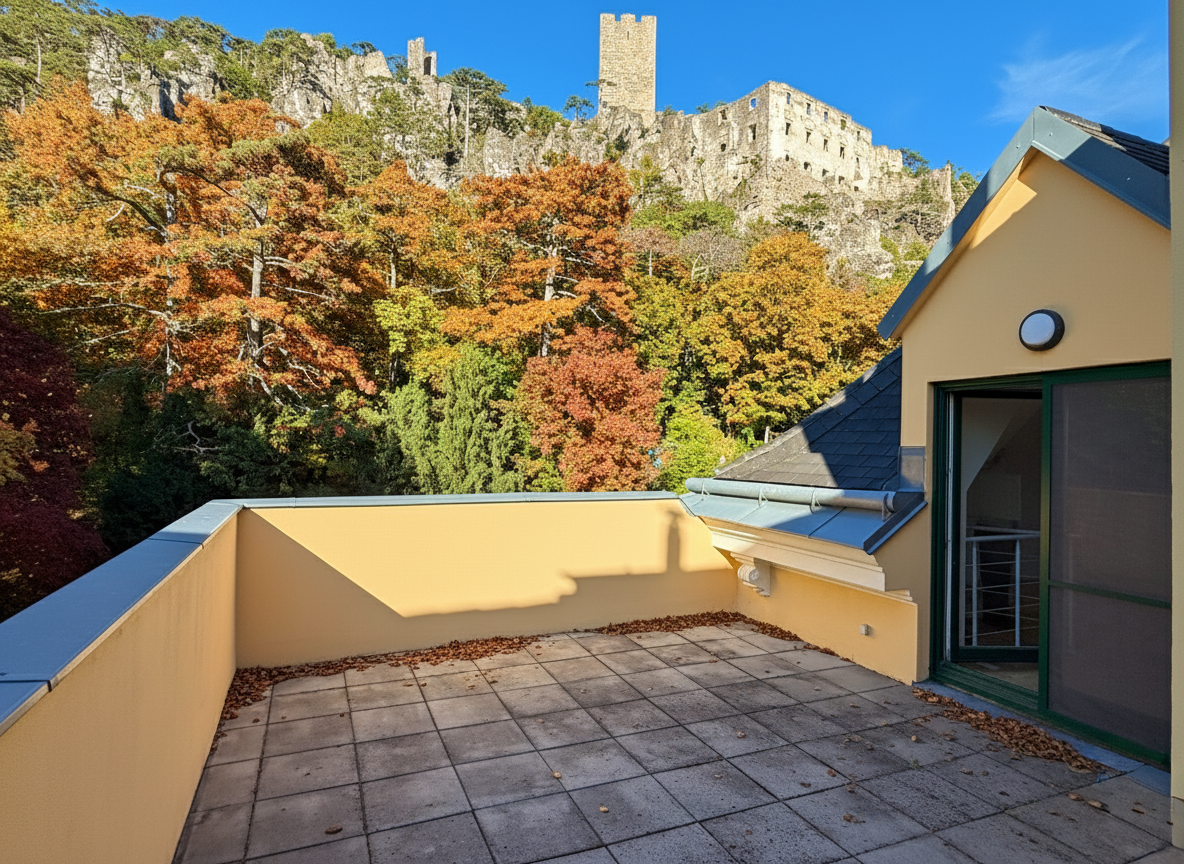 Dachterrasse mit Blick auf die Burgruine Rauhenstein | Stellpl�tze verf�gbar I  /  / 2500&nbsp;Baden / Bild 6