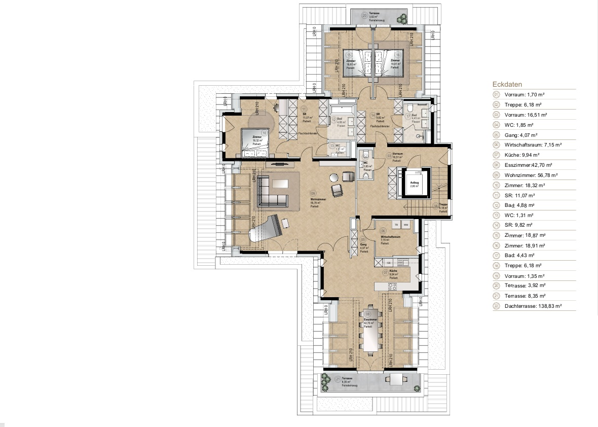 Exklusives Penthouse mit Villencharakter ? Dachgeschoss mit Lift bis auf die private Dachterrasse